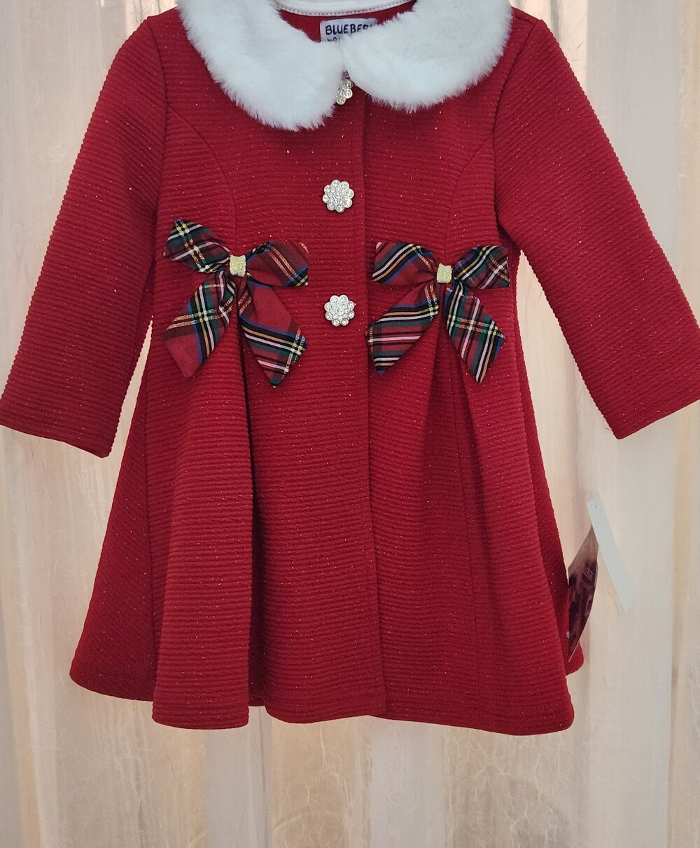Blueberi Boulevard Red Girls Holiday Coat w/ Faux Fur Collar, S-18mons, NWT